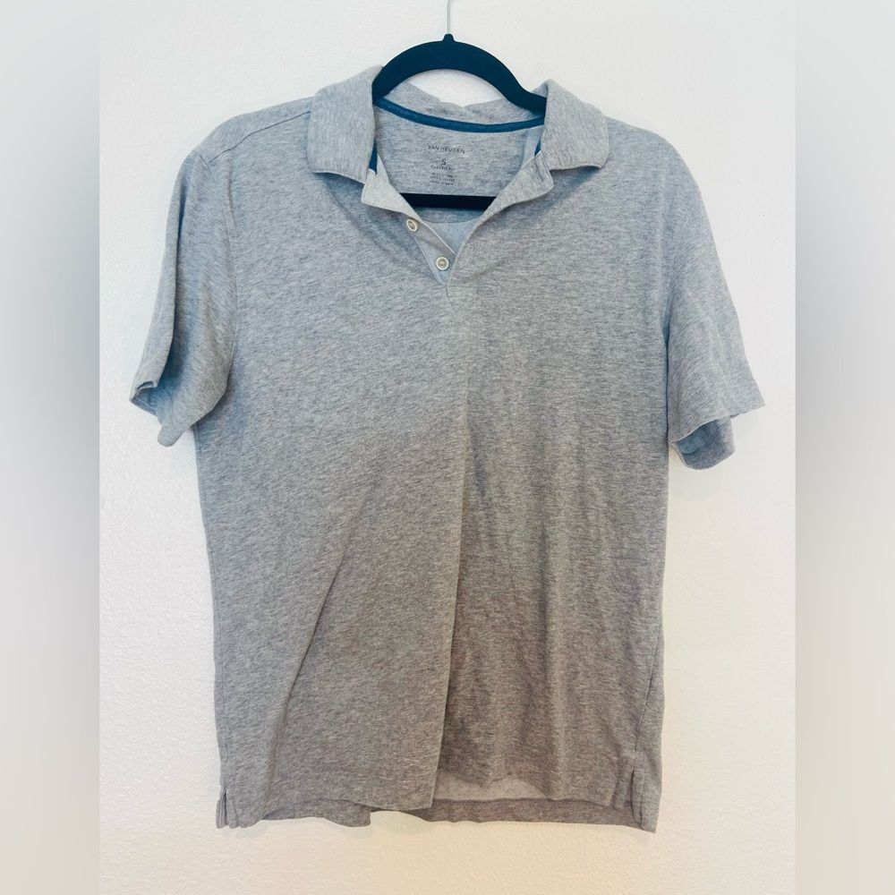 Men's VAN HEUSEN Grey Polo Shirt Size Small 65% Cotton